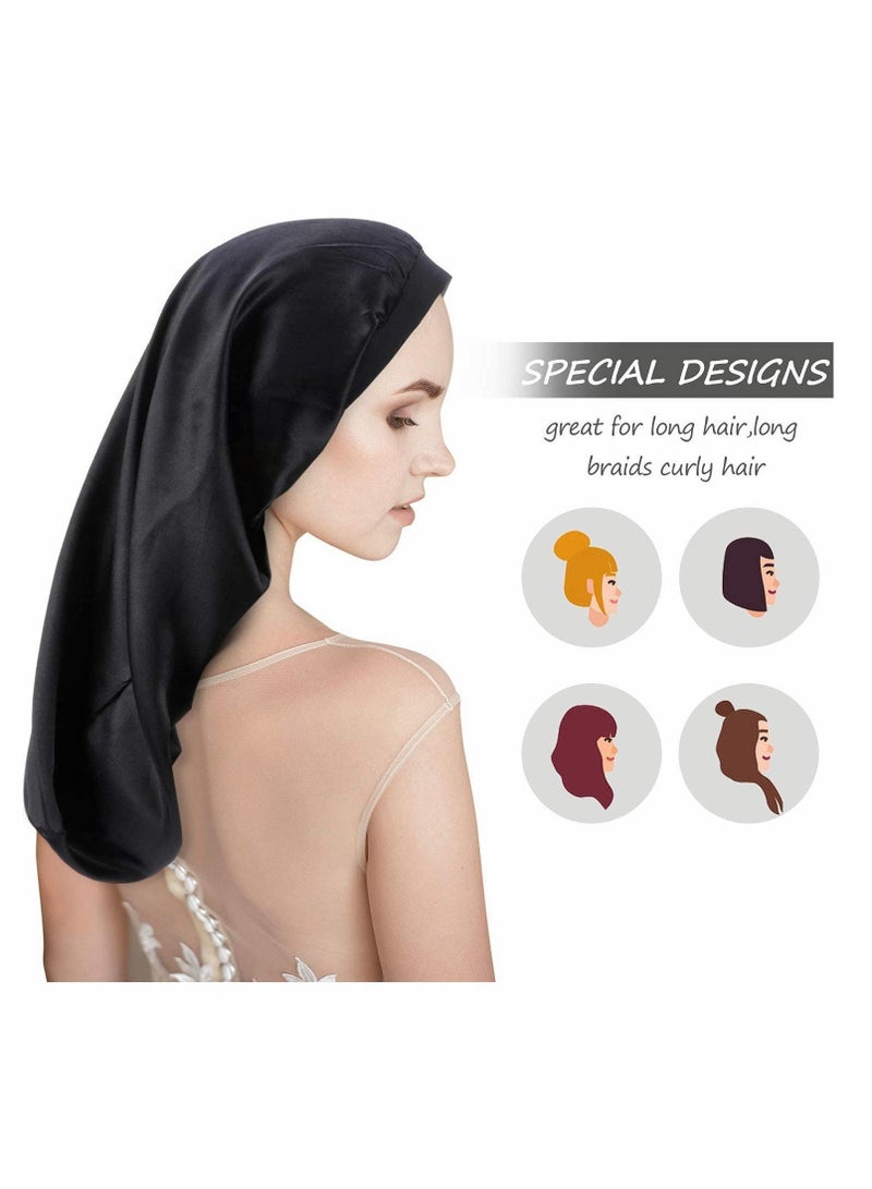 3 Pack Long Satin Bonnet Sleep Cap, Soft Elastic Band Loose Cap Bonnets for Hair, Braids, Dreadlocks, Curly Hair - Image 2