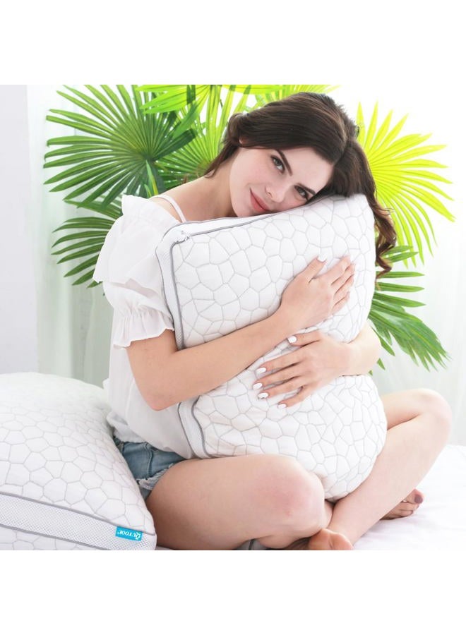 QUTOOL Shredded Memory Foam Pillows 1 Pack, Rayon Derived from Bamboo Pillow Queen Size Set of 1, Cooling Gel Pillows for Sleeping, Adjustable Pillow for Side Stomach and Back Sleepers with Washable Cover - Image 2