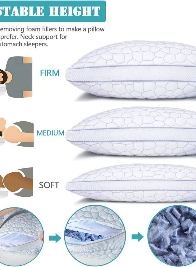 QUTOOL Shredded Memory Foam Pillows 1 Pack, Rayon Derived from Bamboo Pillow Queen Size Set of 1, Cooling Gel Pillows for Sleeping, Adjustable Pillow for Side Stomach and Back Sleepers with Washable Cover - Image 3