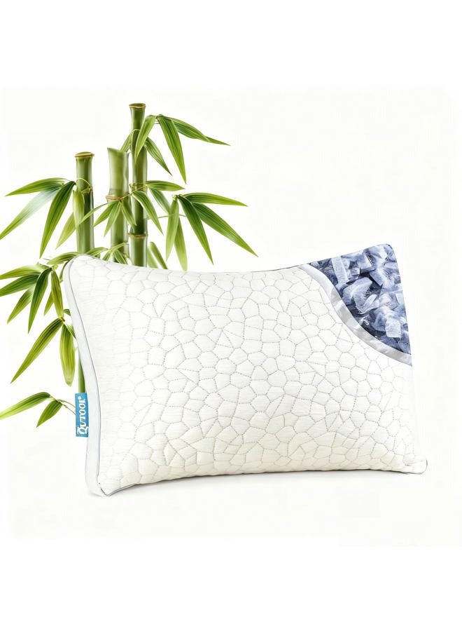 QUTOOL Shredded Memory Foam Pillows 1 Pack, Rayon Derived from Bamboo Pillow Queen Size Set of 1, Cooling Gel Pillows for Sleeping, Adjustable Pillow for Side Stomach and Back Sleepers with Washable Cover - Image 1