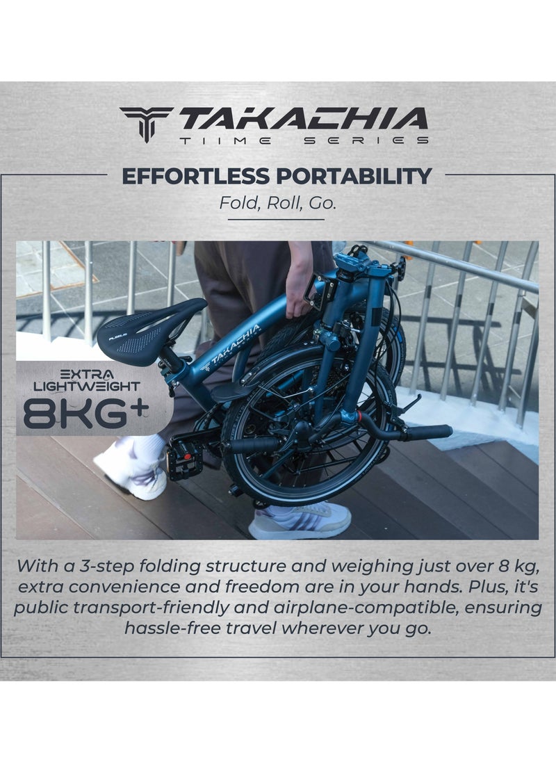 TAKACHIA TAKACHIA Tiime Series Aluminum 16 Inch Lightweight Compact Trifold Folding Bike - Foldable Bicycle For Men & Ladies & Kids (Midnight Teal)  - Image 2
