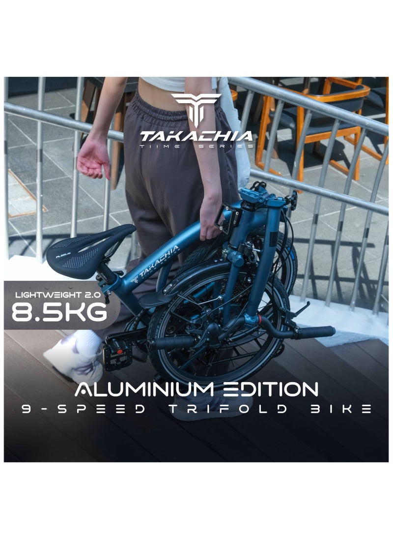 TAKACHIA TAKACHIA Tiime Series Aluminum 16 Inch Lightweight Compact Trifold Folding Bike - Foldable Bicycle For Men & Ladies & Kids (Midnight Teal)  - Image 1