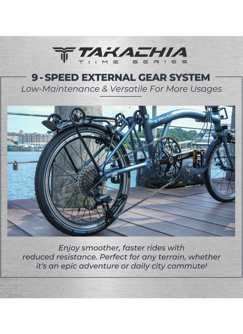 TAKACHIA TAKACHIA Tiime Series Aluminum 16 Inch Lightweight Compact Trifold Folding Bike - Foldable Bicycle For Men & Ladies & Kids (Midnight Teal)  - Image 3