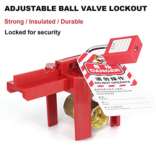 Young Dance Ball Valve Lockout, Adjustable Ball Valve Lockout Device, Small, for 1/2"-2-1/2" Outside Pipe Diameter, Red, Outdoor Water Spigot Lock Industrial Faucet Handle Locks Pipeline Valve Locking Device - Image 3