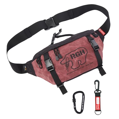 RE ROUGH ENOUGH Rough Enough Tactical Fanny Pack for Men Waxed Canvas YKK Zipper UTX Buckles 4L Capacity Carabiner and Adjustable Strap for Outdoor Adventure Hiking Fishing Travel and EDC Red - Image 1