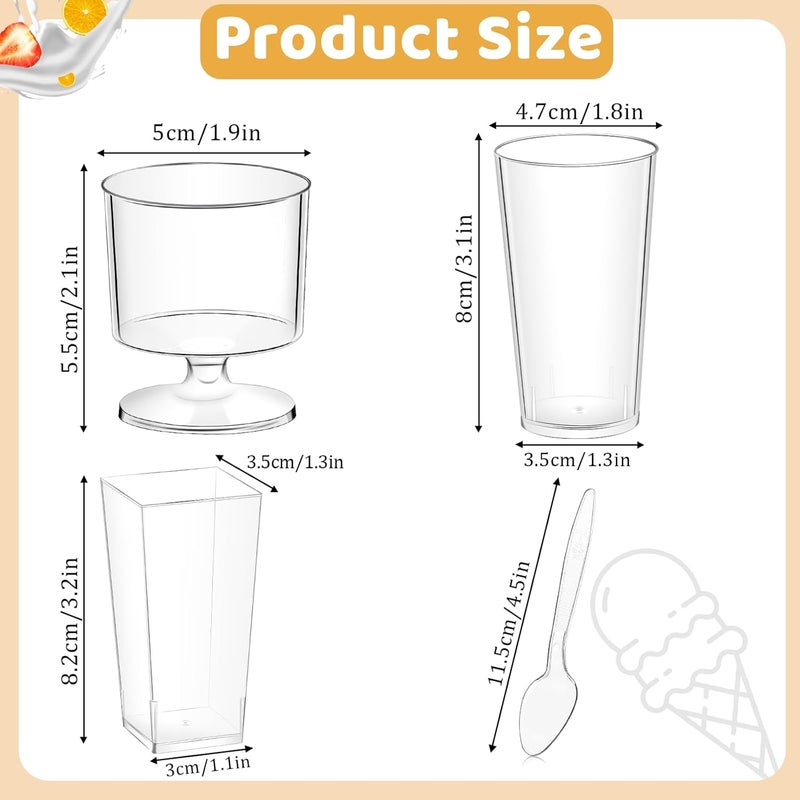 ALEXPRE 240 Packs 23 oz Mini Dessert Cups with Spoons SquareRoundRound Goblet Clear Dessert Parfait Cups Mini Plastic Dessert Cups Small Reusable Fruit Ice Cream Pudding Appetizer Cup Bowls - Image 2