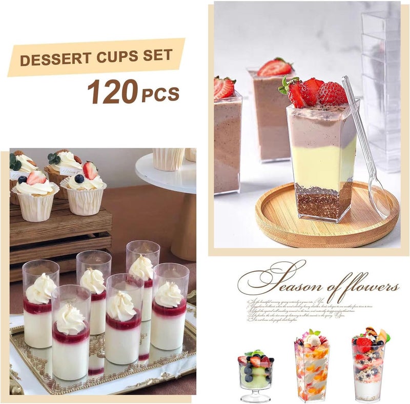 ALEXPRE 240 Packs 23 oz Mini Dessert Cups with Spoons SquareRoundRound Goblet Clear Dessert Parfait Cups Mini Plastic Dessert Cups Small Reusable Fruit Ice Cream Pudding Appetizer Cup Bowls - Image 4