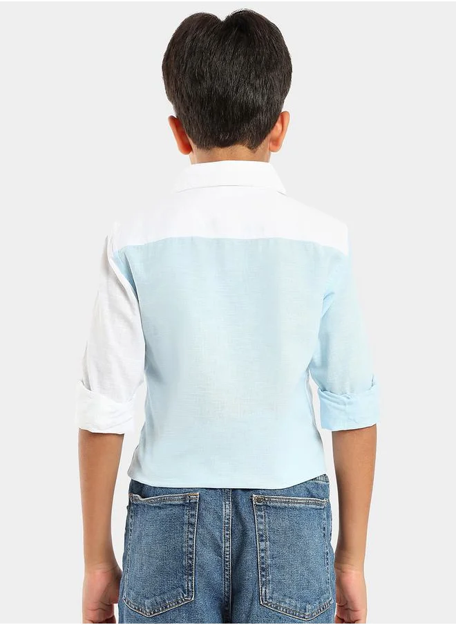 ليلك Colorblock Textured Regular Fit Shirt by Styli