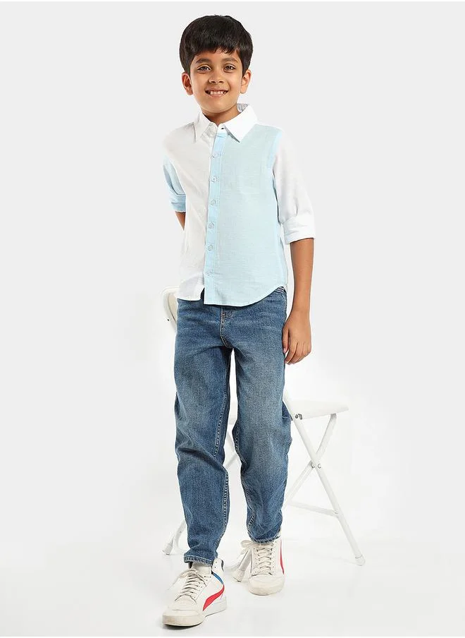ليلك Colorblock Textured Regular Fit Shirt by Styli
