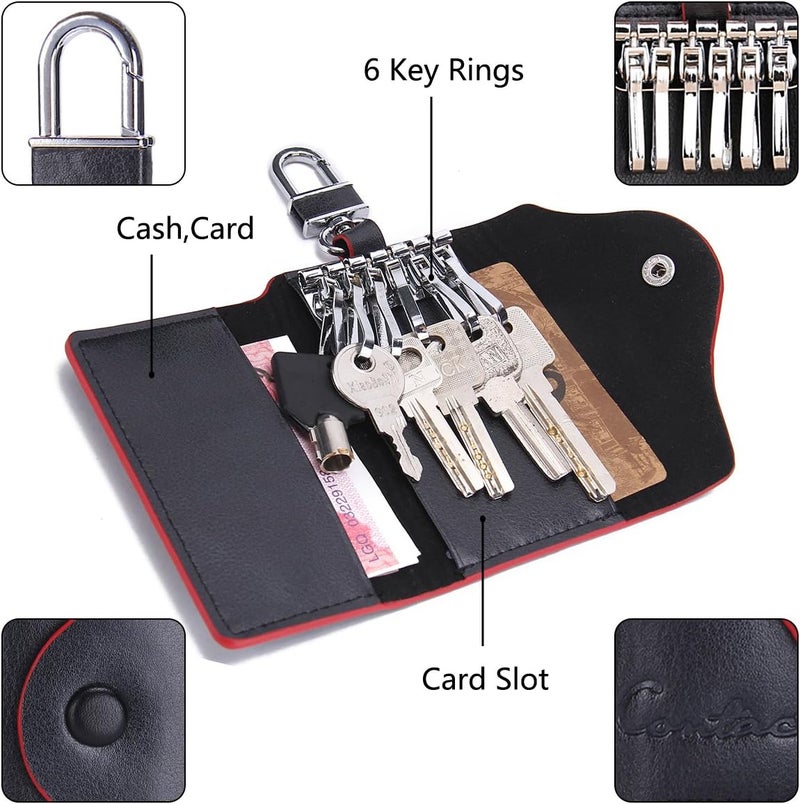 CONTACTS Contact Grnuine Leather Key Case,Mens Leather Cowhide Key Chain Bag,Keyring Card ID Holder Wallet Purse - Image 1