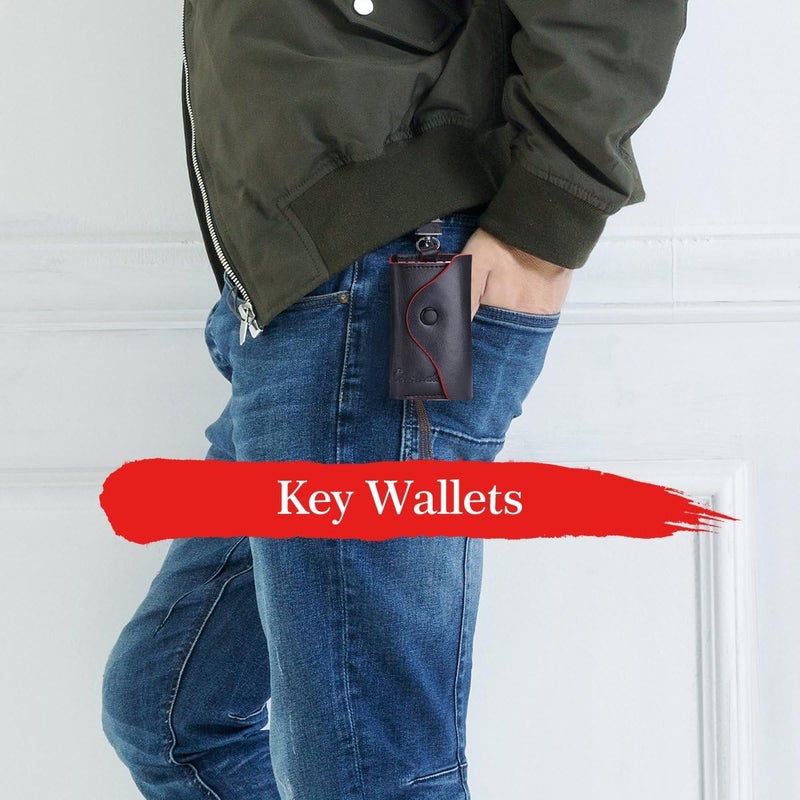 CONTACTS Contact Grnuine Leather Key Case,Mens Leather Cowhide Key Chain Bag,Keyring Card ID Holder Wallet Purse - Image 5