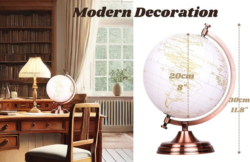 Exerz 8" Globe Golden and White - Wedding Guest Book - Bronze Metal Arc and Base, Coated in Golden Colour in White Globe (English) - Image 2