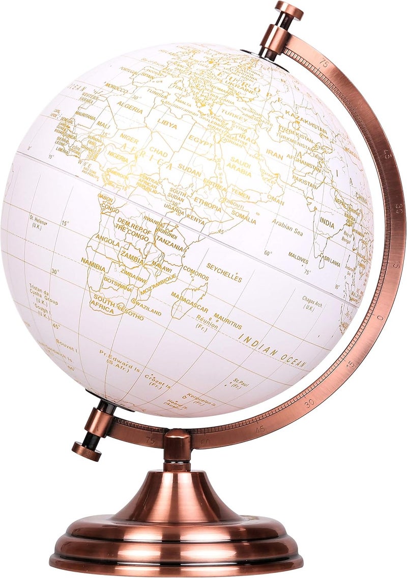 Exerz 8" Globe Golden and White - Wedding Guest Book - Bronze Metal Arc and Base, Coated in Golden Colour in White Globe (English) - Image 1