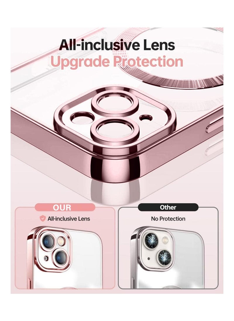 Magsafe Shockproof Luxury Plating Hybrid Clear PC Case Cover For Apple iPhone 15 2023 Rose Gold