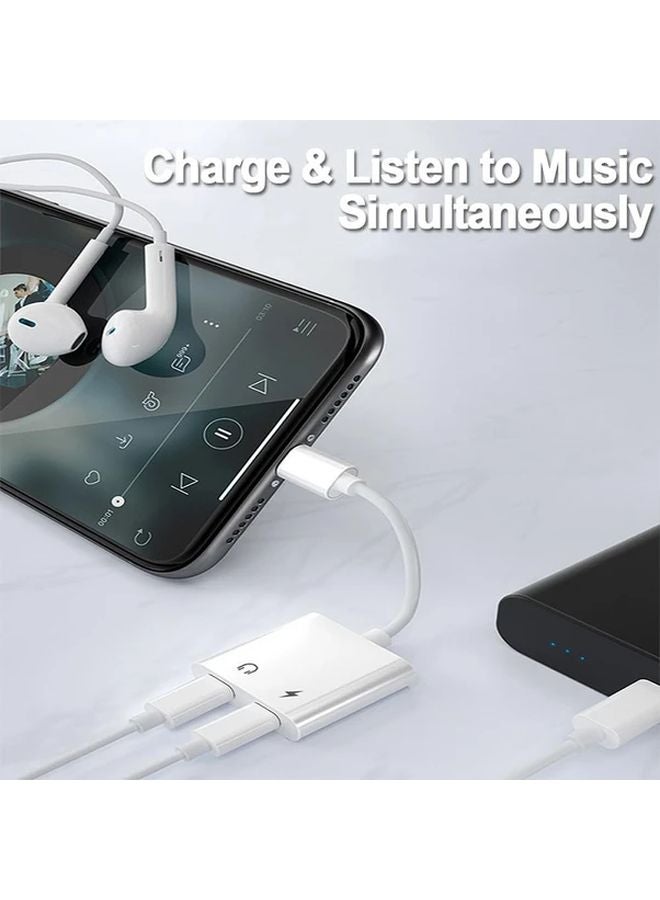 White Dual USB C To Aux Audio Jack And Charging Adapter For iPhone 15 Galaxy S23 Pixel - Image 4