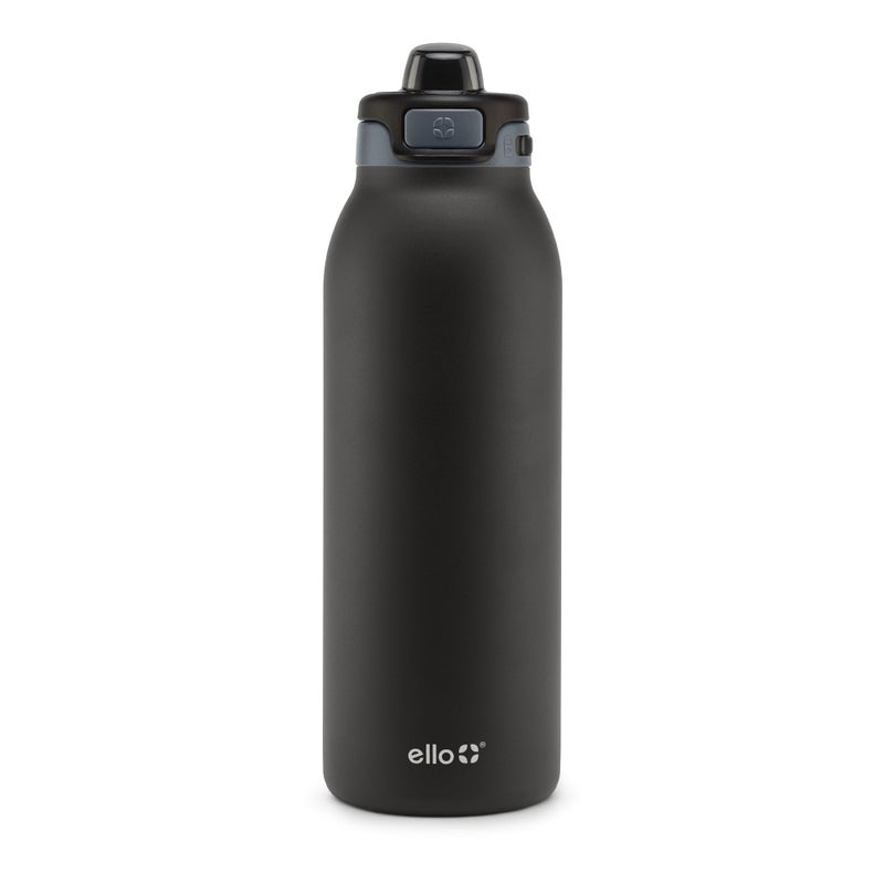 Ello Pop & Fill 40oz Stainless Steel Water Bottle with Quick Fill Technology, Double Walled and Vacuum Insulated Metal, Leak Proof Locking Lid, Sip and Chug, Reusable, BPA Free, Tonal Black - Image 1