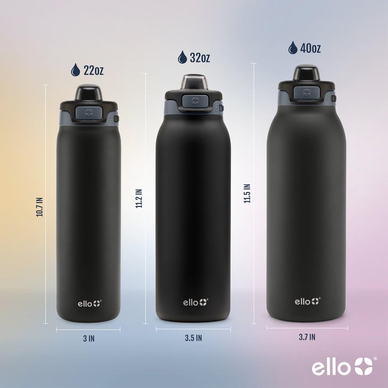 Ello Pop & Fill 40oz Stainless Steel Water Bottle with Quick Fill Technology, Double Walled and Vacuum Insulated Metal, Leak Proof Locking Lid, Sip and Chug, Reusable, BPA Free, Tonal Black - Image 5