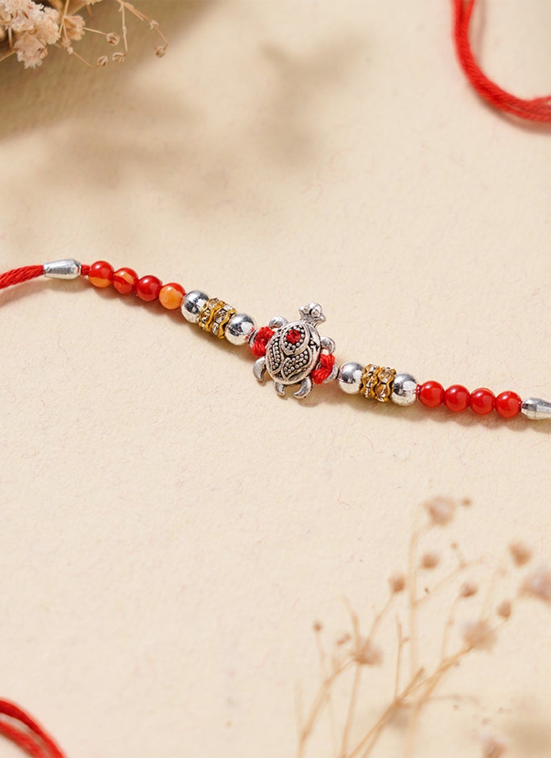 Madhoor Tortoise Rakhi for Brother Red Designer Raksha Bandhan Thread ,Premium Handmade ,1 Piece-37 CM - Image 1