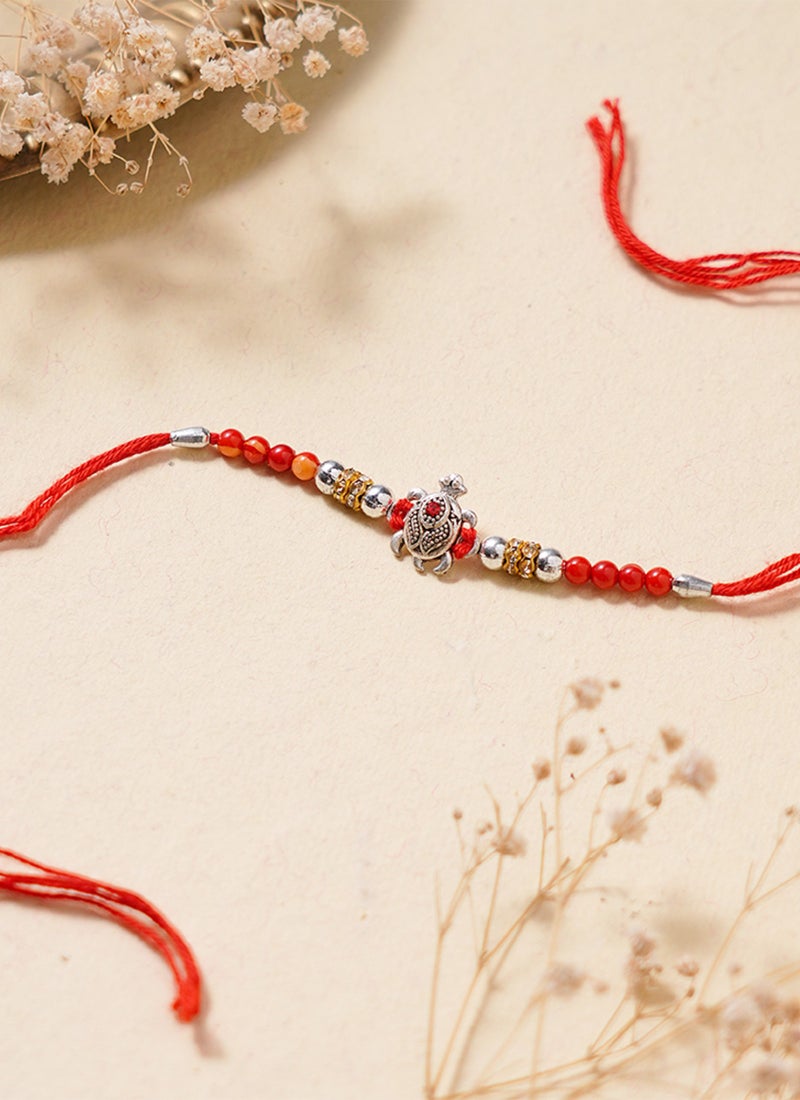 Madhoor Tortoise Rakhi for Brother Red Designer Raksha Bandhan Thread ,Premium Handmade ,1 Piece-37 CM - Image 3