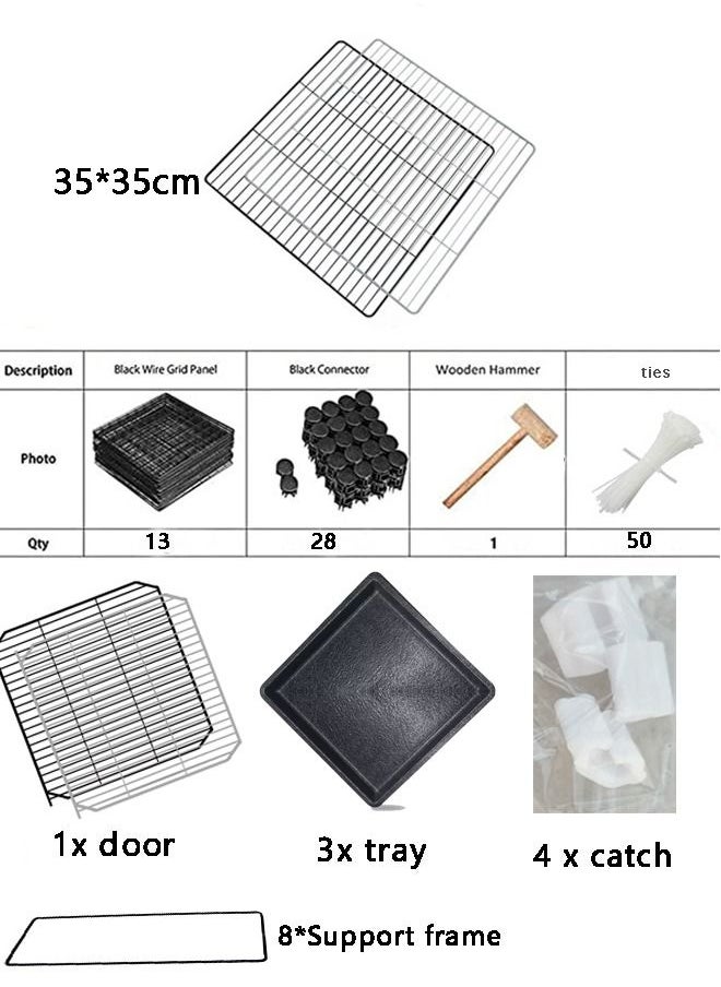 PET Folding Design Dog Crate Puppy Kennel with Removable Floor Grid and Pull Out Tray DIY Pet Fence Cat House for Small Animals Rabbits Kennel Crate Fence Tent Black