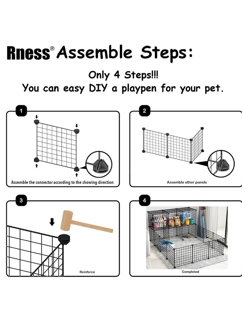 PET Folding Design Dog Crate Puppy Kennel with Removable Floor Grid and Pull Out Tray DIY Pet Fence Cat House for Small Animals Rabbits Kennel Crate Fence Tent Black