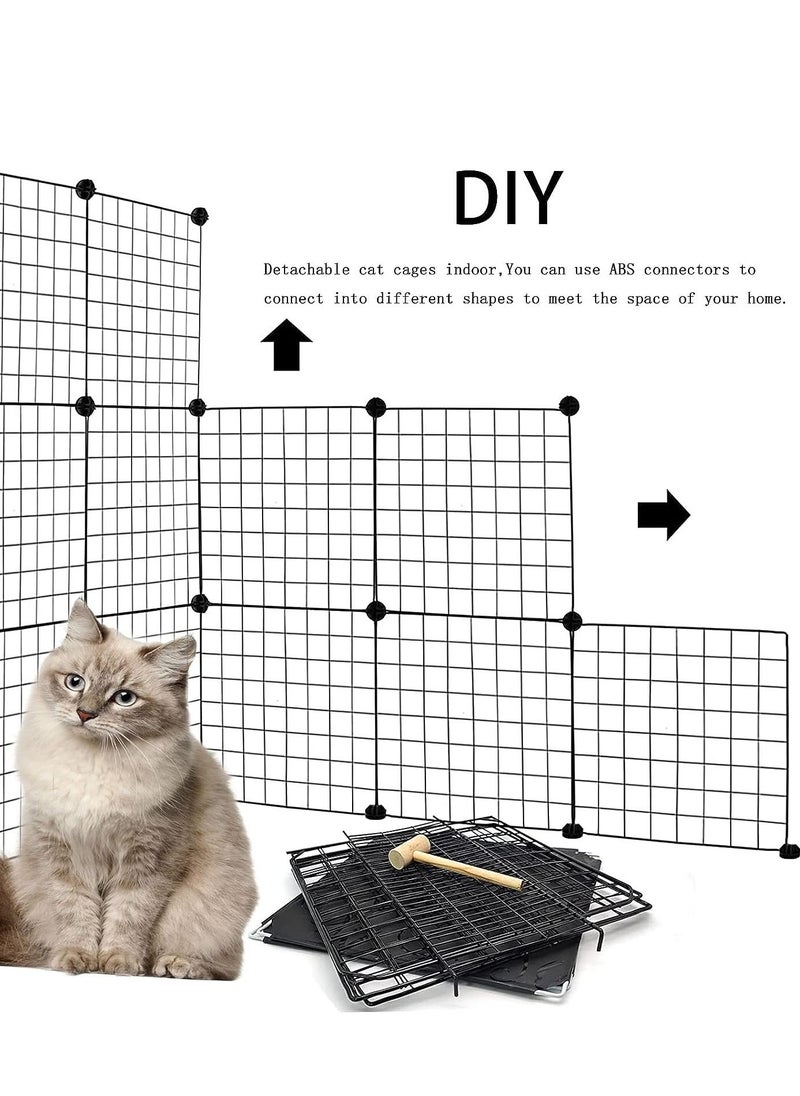 PET Folding Design Dog Crate Puppy Kennel with Removable Floor Grid and Pull Out Tray DIY Pet Fence Cat House for Small Animals Rabbits Kennel Crate Fence Tent Black
