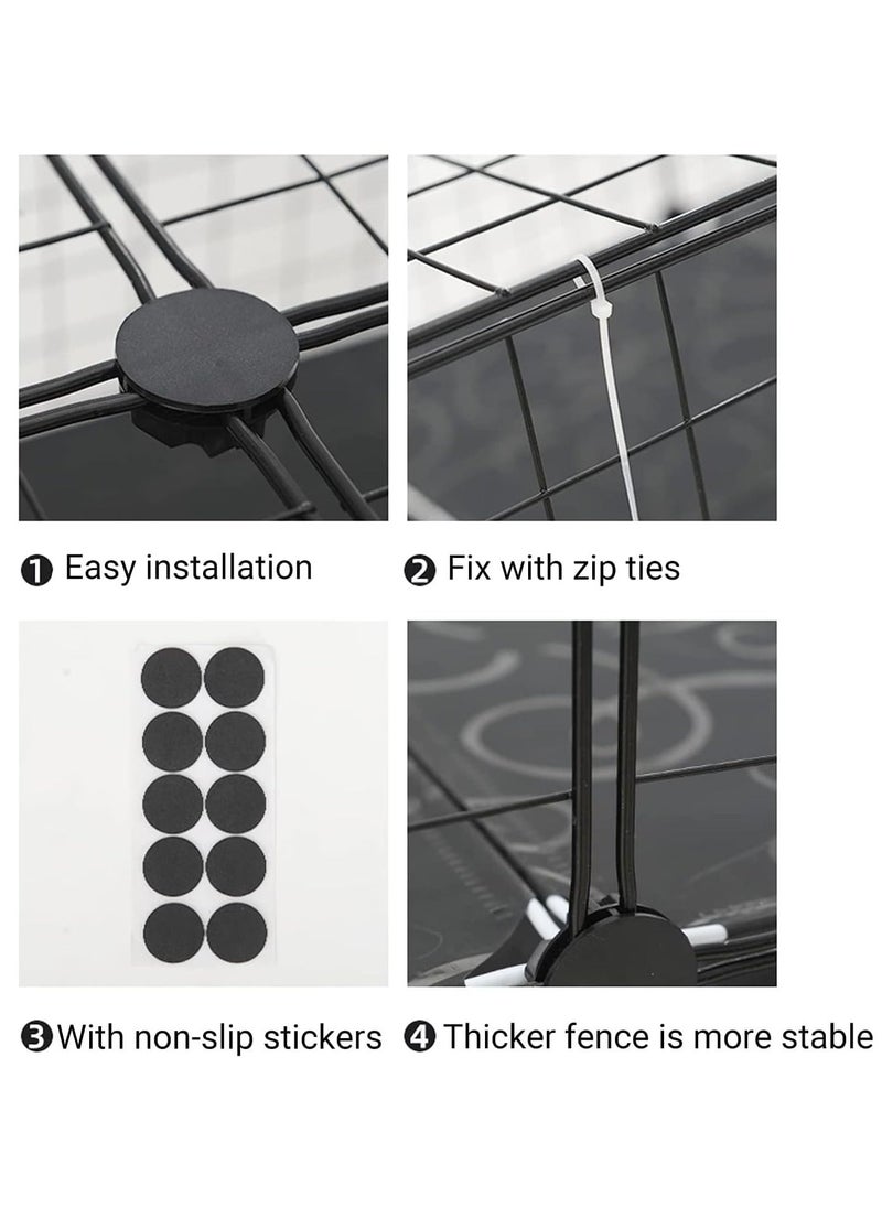 PET Folding Design Dog Crate Puppy Kennel with Removable Floor Grid and Pull Out Tray DIY Pet Fence Cat House for Small Animals Rabbits Kennel Crate Fence Tent Black