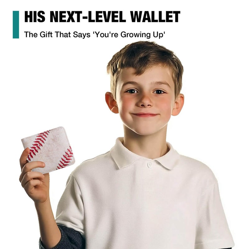 Amutta Kids Wallet for Boys, Baseball Teen Boys Wallet for Kids Ages 4-5-6-7-8-9-10-11-12-13-14-15-16, Leather Wallet for Teen Boy, Baseball Wallets - Teenage Teenager Gifts for Boy Christmas Birthday - Image 2
