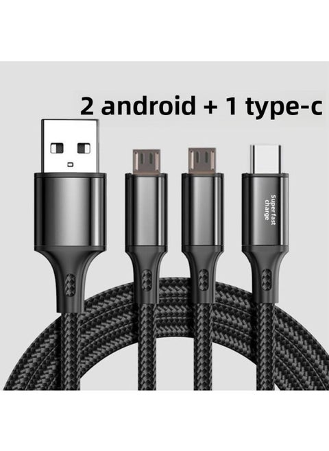 شاحن 5A ثلاثة في واحد إلى ثلاثة كابل بيانات شحن فائق السرعة لهواتف Apple لهواوي Android والهواتف المحمولة متعددة الرؤوس - ألوان السيارة: [2 Android + Typec] - سرعة أساسية نحاسية بسمك 1.8 متر تزيد بنسبة 800% ثلاثة في واحد