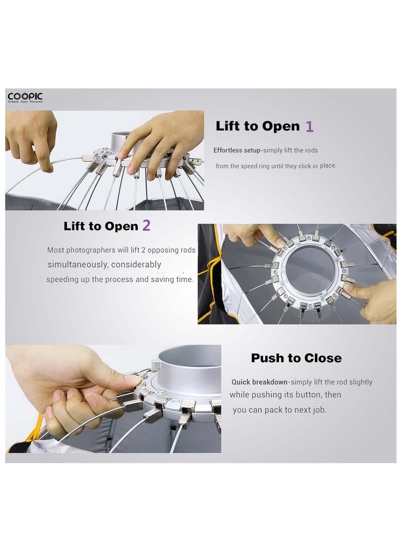 Coopic COOPIC CS-60 Easy Installation Hexagonal Softbox 60cm / 23.6inch with Soft Cloth and Honey Comb Umbrella Design Silver Reflector Soft Box for Speedlite Studio Flash Photography Light  - Image 4