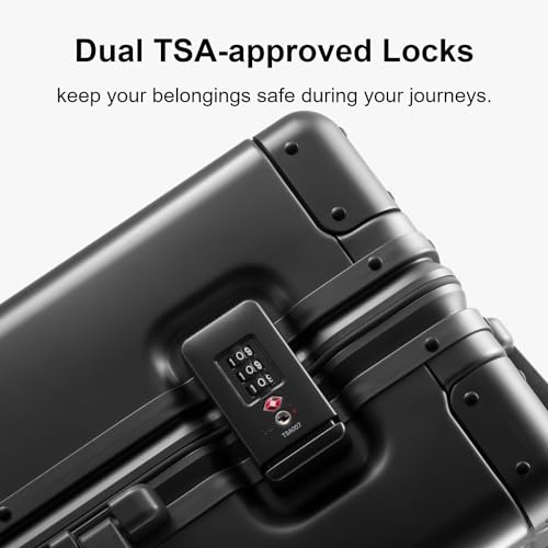 Level8 حقائب LEVEL8 جبل طارق الألمنيوم بدون سحاب 20 بوصة، حقائب صلبة محمولة بعجلات وقفل TSA، 8 عجلات دوارة، رمادي داكن - Image 5