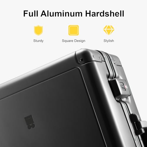 Level8 حقائب LEVEL8 جبل طارق الألمنيوم بدون سحاب 20 بوصة، حقائب صلبة محمولة بعجلات وقفل TSA، 8 عجلات دوارة، رمادي داكن - Image 3