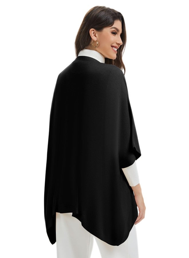 بولي شال نسائي مفتوح من الأمام بأكمام من PULI، شال بونشو محبوك كاجوال مناسب لفصلي الربيع والخريف، أسود اللون - Image 3
