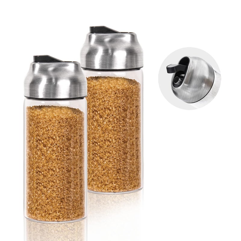 Neodaco Large Sugar Dispenser Shaker Sets, 14 OZ Glass Sugar Container with Pour Spout for Coffee, Tea, Milk, 2 Pack - Image 1