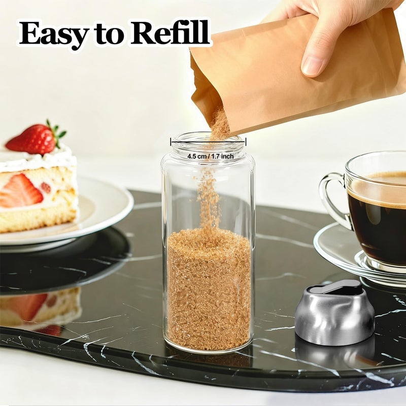 Neodaco Large Sugar Dispenser Shaker Sets, 14 OZ Glass Sugar Container with Pour Spout for Coffee, Tea, Milk, 2 Pack - Image 4