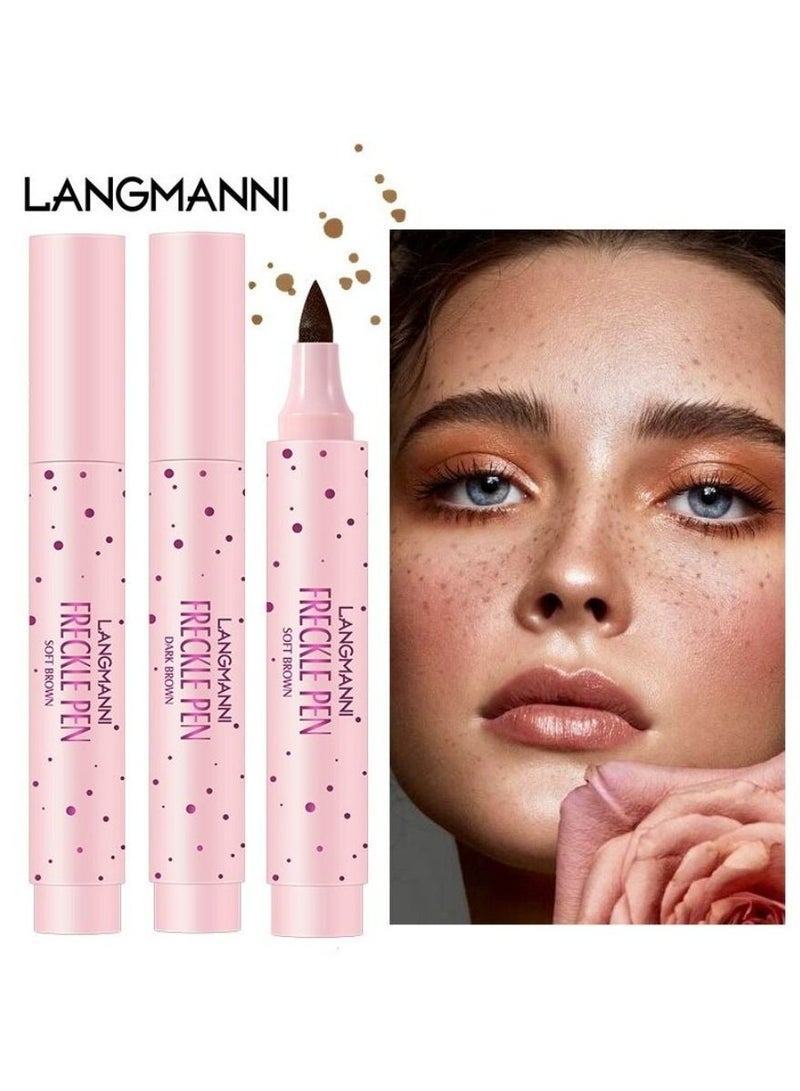LANGMANNI قلم النمش الطبيعي سهل التلوين مقاوم للماء وطويل الأمد نمش ناعم للوجه أداة مكياج النمش للنساء (بني داكن) 2.5 مل - Image 4