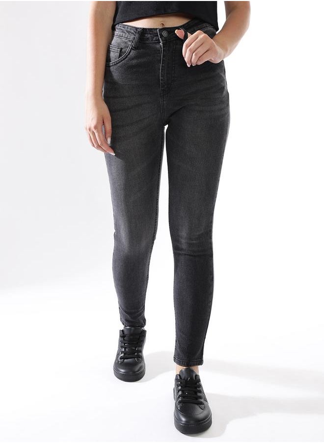 HIGH STAR - Women Jeans in Black featuring Skinny fit fit with a washed pattern, regular length, secured with button closure, crafted from 70% cotton+28% polyester+2% spandex – crafted for those who appreciate style and comfort. - Image 1
