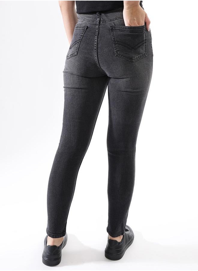 HIGH STAR - Women Jeans in Black featuring Skinny fit fit with a washed pattern, regular length, secured with button closure, crafted from 70% cotton+28% polyester+2% spandex – crafted for those who appreciate style and comfort. - Image 1