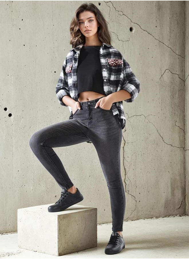 HIGH STAR - Women Jeans in Black featuring Skinny fit fit with a washed pattern, regular length, secured with button closure, crafted from 70% cotton+28% polyester+2% spandex – crafted for those who appreciate style and comfort. - Image 1