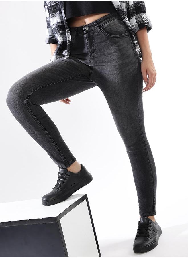 HIGH STAR - Women Comfort Skinny Fit High-Rise Heavy Fade Stretchable Jeans - Image 1