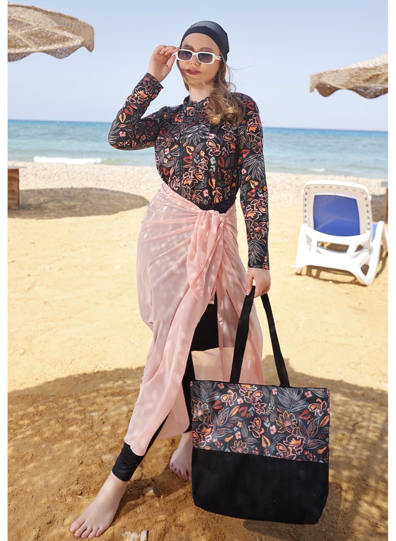 DAMAS COLLECTION 5-Piece Modest Burkini Set for Women – Full Coverage Water-Repellent Swimwear – Includes Skirt, Swim Cap, Hip Wrap and Tote Bag – Sun Protection Swimwear  - Image 1