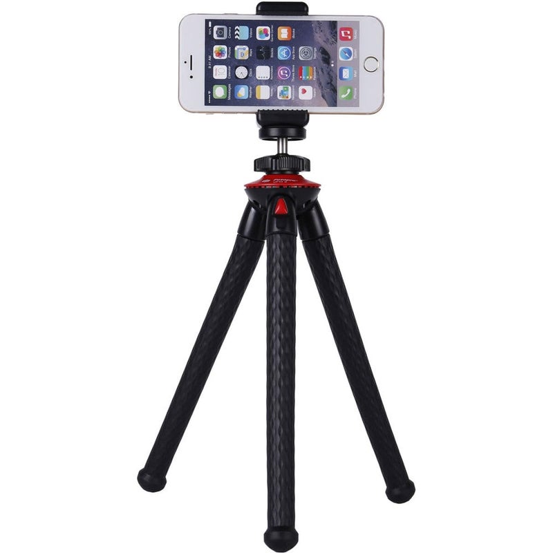 Fotopro Flexible Lightweight Mini Tripod Stand Foldable with Phone Tripod Mount, Mobile Holder, Bluetooth Remote for Mobile Action Camera, Mirrorless Cameras,DSLR (Black + Red) - Image 2