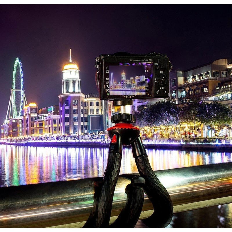 Fotopro Flexible Lightweight Mini Tripod Stand Foldable with Phone Tripod Mount, Mobile Holder, Bluetooth Remote for Mobile Action Camera, Mirrorless Cameras,DSLR (Black + Red) - Image 5