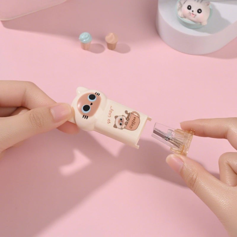 Daphilly 4Pcs Cute Cat Pencil Sharpeners Small Manual Pencil Sharpener Kawaii Stationery Set Kawaii School Supplies for Kawaii Office School Home Supplies - Image 2