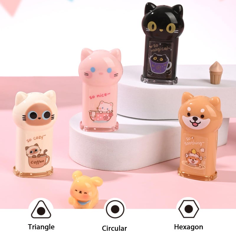 Daphilly 4Pcs Cute Cat Pencil Sharpeners Small Manual Pencil Sharpener Kawaii Stationery Set Kawaii School Supplies for Kawaii Office School Home Supplies - Image 5