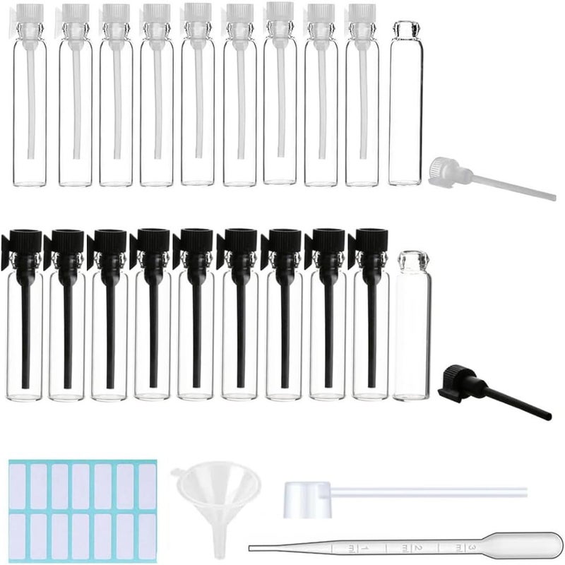 20Pcs Empty Perfume Sample Bottles 3ml Essential Oil Test Tube Bottle Mini Glass Refillable Sample Vial Containers for Aromatherapy, Fragrance and Liquid (Black+White) - Image 1