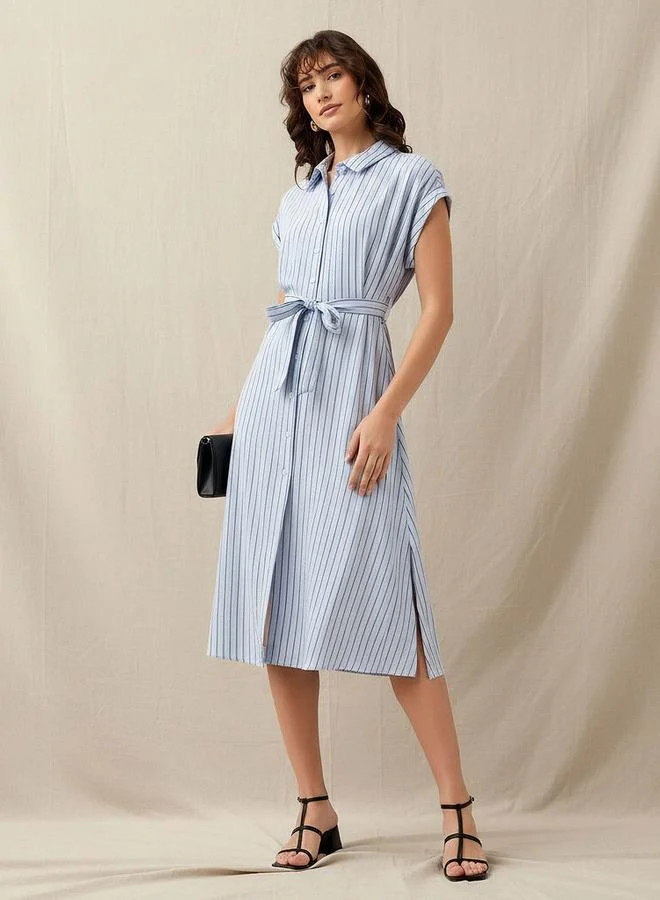 Splash FAV Striped Shirt Women Dress with Belt