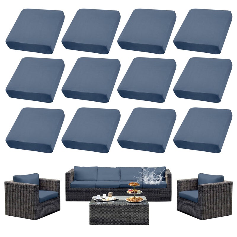SUKAIKEQA Outdoor Cushion Covers Set,12PCS Waterproof Patio Furniture Couch Seat Slipcovers, Replacement for Sofa Sectional Chair(Coverï¼ŒOnly) - Image 1