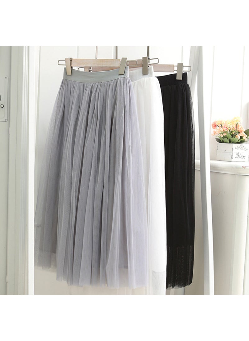 Generic - Three-Layer Tulle Skirt Princess Style Long Midi Skirt Fresh And Sweet Style Comfortable Casual Trend Hollow out Design Apricot - Image 1