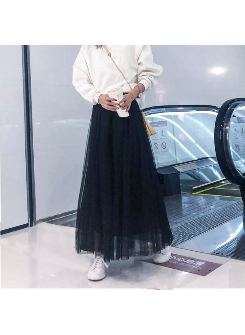 Generic - Three-Layer Tulle Skirt Princess Style Long Midi Skirt Fresh And Sweet Style Comfortable Casual Trend Hollow out Design Apricot - Image 1